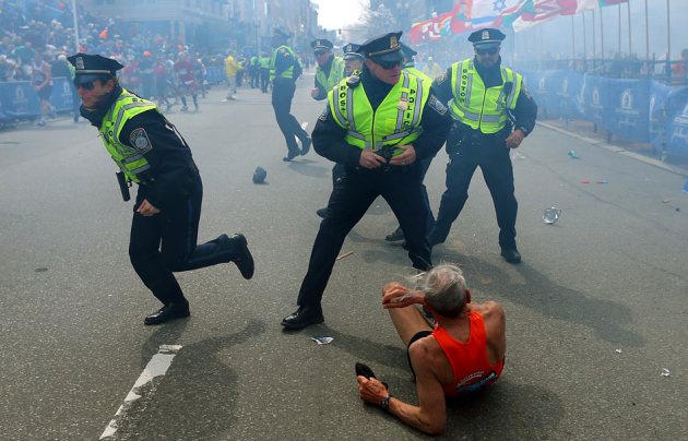 The second explosion at the finish line of the Boston Marathon